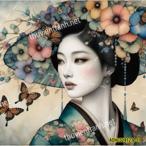 Tranh dán tường hoa cô gái Geisha Nhật Bản-ADHGS241211-19 - Kết quả tìm kiếm tranh tường